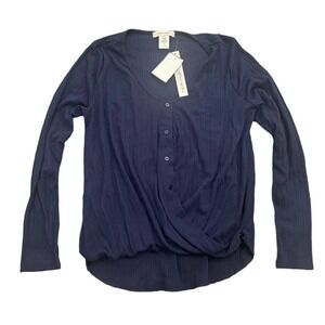 White Willow Waffle-Knit Surplice Hi-Low T Shirt, Size S​​​​​​​